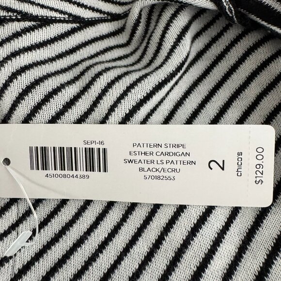 Chico's Esther Blazer Cardigan Sweater Size 2 Striped Black White NWT CJ-2089 - Picture 7 of 10